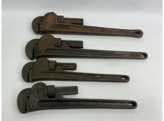 LOT OF 4 RIDGID HEAVY DUTY PIPE WRENCHES