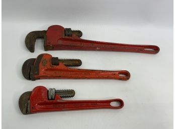 LOT OF 3 HEAVY DUTY PIPE WRENCHES