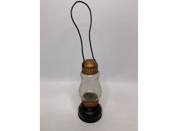 ANTIQUE METAL AND GLASS HANGING LANTERN, 13IN HEIGHT