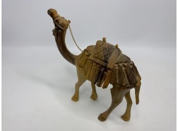 HAND CRAFTED WOOD CAMEL FIGURINE, 9IN HEIGHT