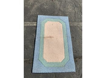 VINTAGE BLUE, GREEN, AND WHITE RUG MADE BY TERZA, 50X30 INCHES