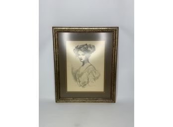 BLACK AND WHITE SKETCH OF A WOMEN, SIGNED, 15X19 INCHES