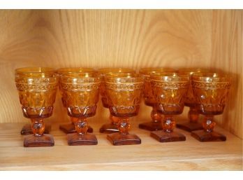 LOT OF 10 BROWN DEPRESSION GLASSES!! 5IN HEIGHT!