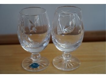 LOT OF 2 DINGLE CRYSTAL ROUND GLASSES, SIGNED!! 6.5IN HEIGHT