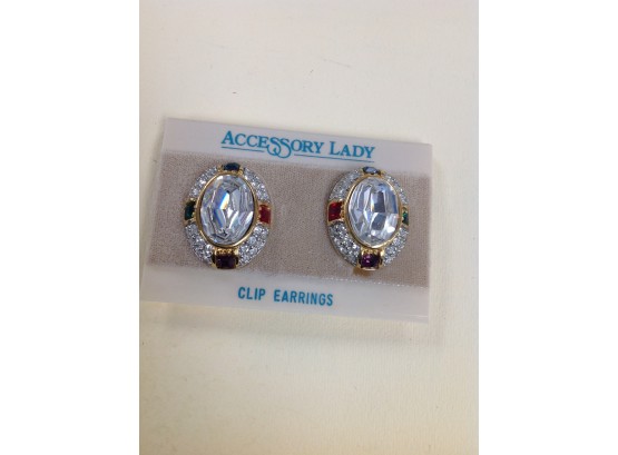 Accessory Lady Multi Colored  Crystal Clip On Earrings