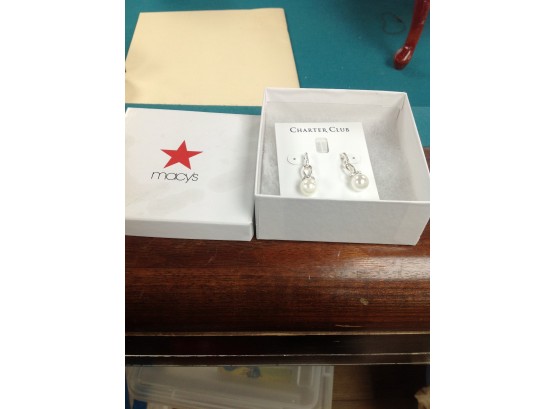 Charter Club Silver Pearl Drop Earrings From Macy's