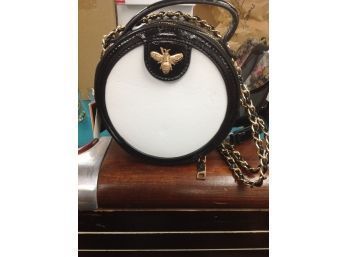 NWT. Black & White Round Handbag With Bee Design