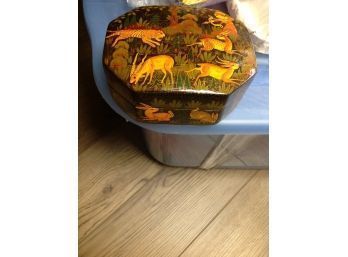 Hand Painted Wooden Box With Animals