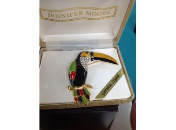 Jennifer Moore Boxed Enamel & Crystal Toucan Pin.. Never Worn