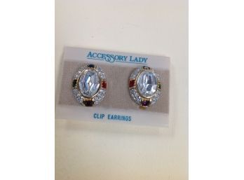 Accessory Lady Multi Colored  Crystal Clip On Earrings