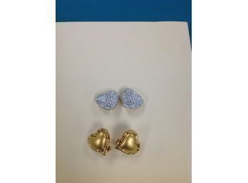 2 Pairs Of Clip On Heart Earrings