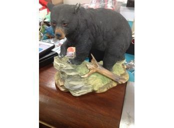 Hand Painted Black Bear Sculpture