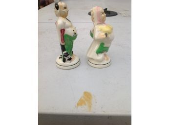 Vintage Comical 2 Sided Salt And Pepper Shakers. Called Before Time Marches On