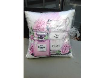 Never Opened Up Pillow With Decorative Tea Cups And Perfume Bottle With Designer Names
