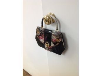 Black Handbag With Flowered Panel Design With Tag