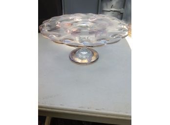 Vintage Glass Cake Stand With Pear & Apple Design