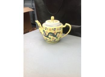 Chinese Tea Pot In Yellow With Dragon Design