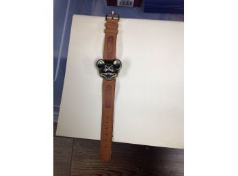 Never Worn Mickey Mouse Face Watch With Genuine Leather Band