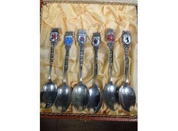 Box Of 6 Mini Silver Spoons With Enamel German Plaques
