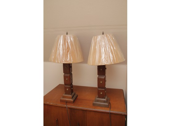 Post Mod Wooden Lamps Pair