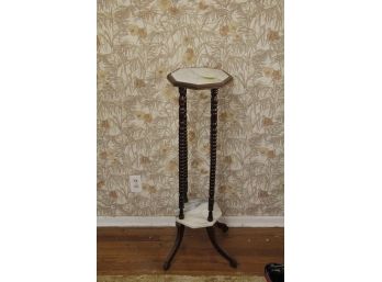 Flower Stand With Marble Top & Wood Legs