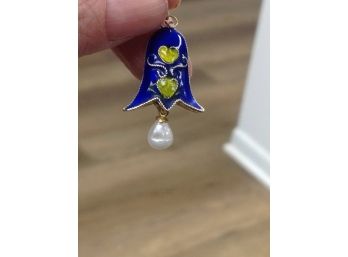 Enamel Bell Shape Pendant With Fresh Water Pearl From Hong Kong