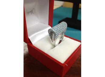 Unusual Designed Sterling Silver Ciro Ring With Blue CZ's .. Never Worn In Box