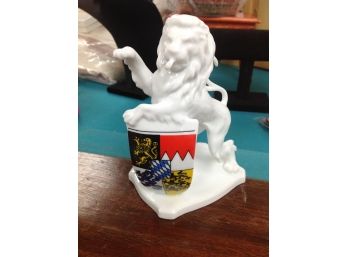 White Porcelain Lion With Shield From West Germany