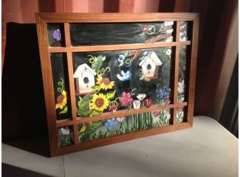 Hand Painted And Signed Decorative Mirror With Birds And Flowers