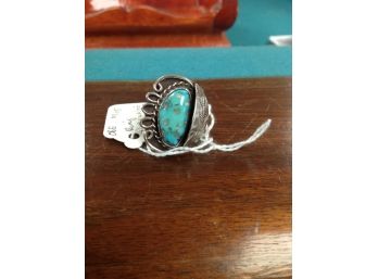 Silver Colored Ring With Turquoise- With Tag