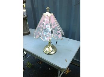 Pink Table Lamp With Silver Flowers