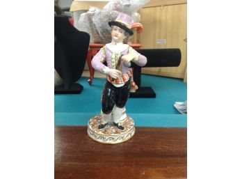 European Hand Painted Porcelain Figure Of A Man All Dressed Up - Marked On Bottom