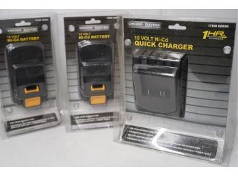 NEW! LOT OF 2 NEW 18 VOLT NI-CD BATTERY WITH QUICK CHARGER