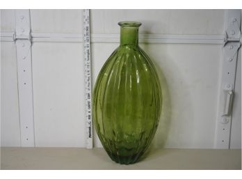 MODERN STYLE THICK GLASS TALL FLOWER VASE, GREEN COLOR, 22IN HEIGHT