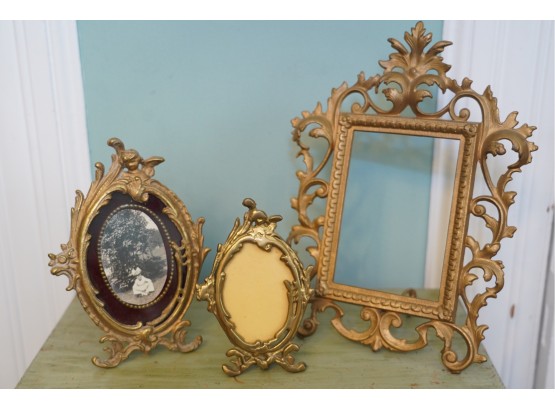 LOT OF 3 ANTIQUE BRASS METAL PICTURE FRAMES