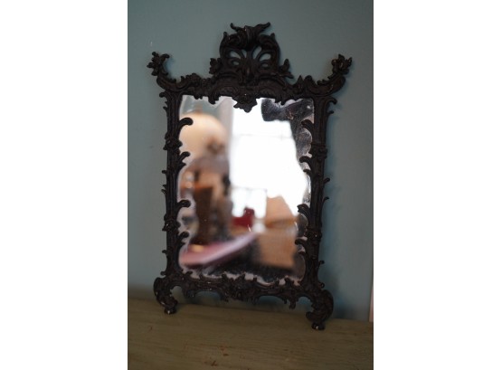 ANTIQUE METAL SMALL HANGING MIRROR, 14X16 INCHES