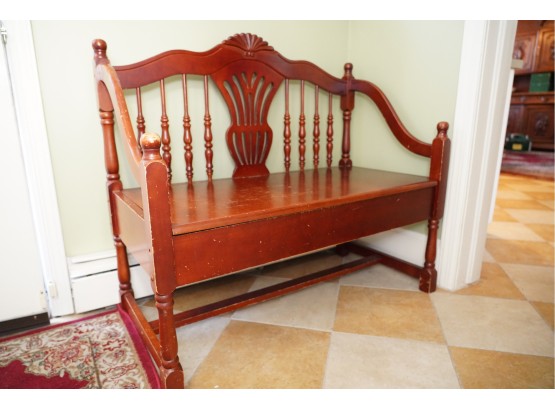 ANTIQUE WOOD BENCH WITH STORAGE