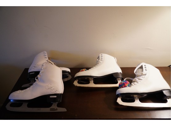 LOT OF 2 WHITE COLOR ICE SKATES, SIZE 8 AND 9