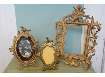 LOT OF 3 ANTIQUE BRASS METAL PICTURE FRAMES