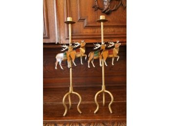 LOT OF 2 TALL CHRISTMAS CANDLE HOLDERS,  19IN HEIGHT