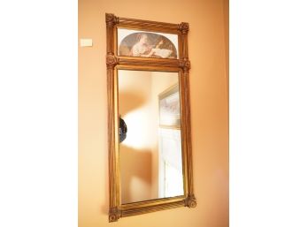 ANTIQUE HANGING MIRROR WITH TOP DECORATION, 16X36 INCHES