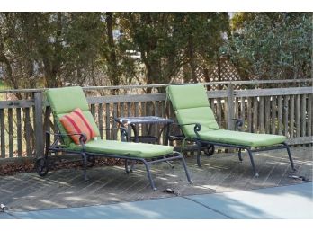 LOT OF 2 MARTHA LIVING OUTDOOR METAL LOUNGE CHAIRS WITH CUSHIONS