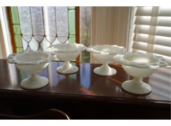 LOT OF 4 MILK GLASSES BOWLS,  3IN HEIGHT