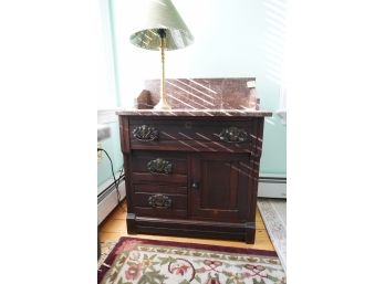 ANTIQUE WALNUT ROSE MARBLE TOP WASHSTAND