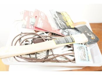 MASSIVE LOT OF EXTENSION CORDS & AXE