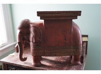 WOOD ELEPHANT CARVED PLANT STAND, CHECK ALL PHOTOS HAS SOME DAMAGED!