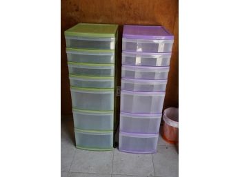 LOT OF 2 PLASTIC ORAGANIZERS  7 DRAWERS PLASTIC STORAGE, 40IN HEIGHT