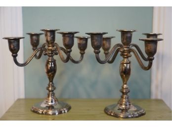 PAIR OF SILVER PLATED CANDLE HOLDERS, 8IN HEIGHT