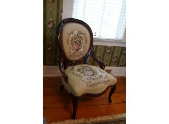 LOW VICTORIAN FORMAL CHAIR WITH NEEDLE POINT DESIGN