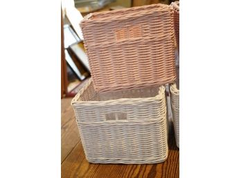 LOT OF 4 WICKER BASKETS, 12X12 INCHES